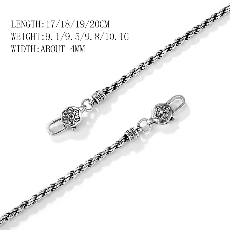 Браслет из серебра 925 пробы с сутрой шести слов для мужчин и женщин|Гибкие жесткие