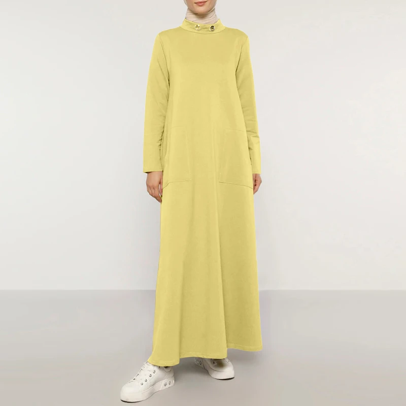 

Abaya Hijab Vestidos ZANZEA Women Muslim Kaftan Dress Morocco Long Sleeve Sundress Casual Loose Jilbab Solid Maxi Shirt Dress