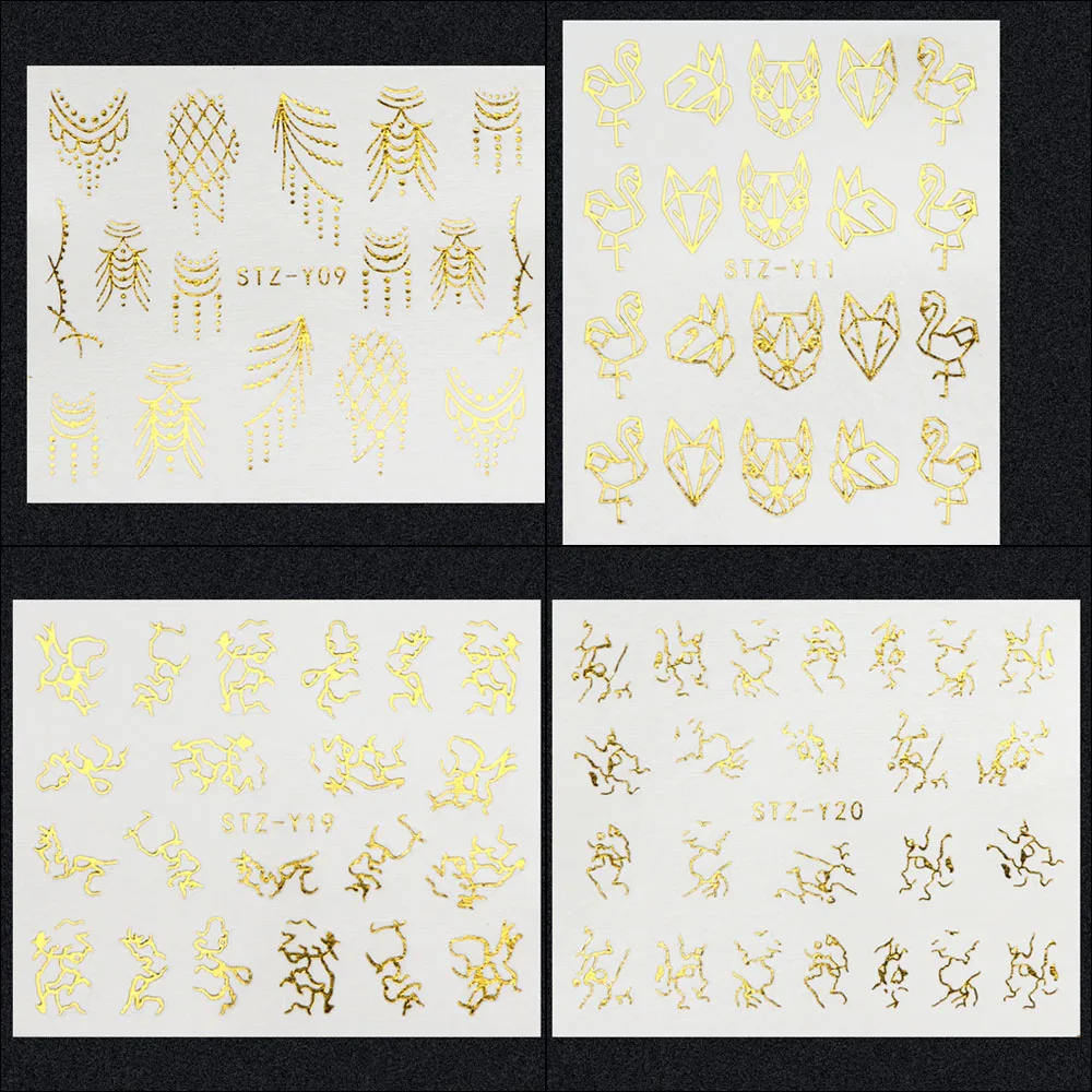 20pcs Geometric Nail Stickers Gold Triangle Star Slider Nail Art Sticker Set Water Decals Manicure Decorations Foils TRSTZ-YY20