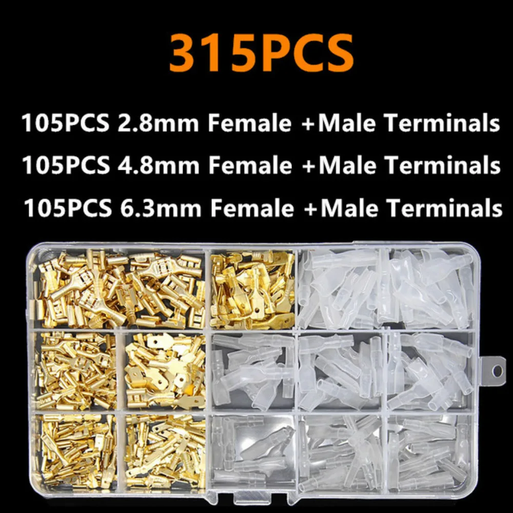 

315pcs Insulated Male Female Wire Connector 2.8/4.8/6.3mm Electrical Wire Crimp Terminals Spade Connectors Assorted Kit
