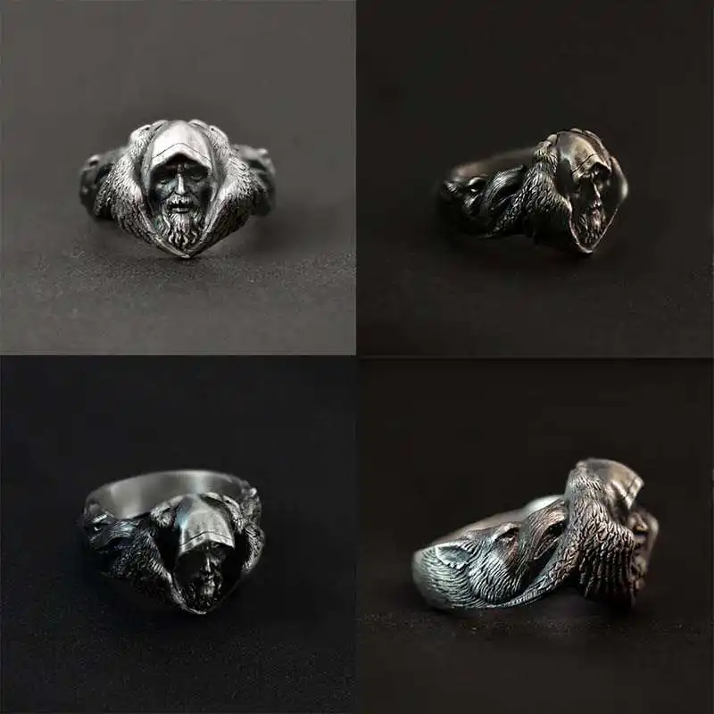 

2020 New Trendy European Scandinavian Navia Mythology Odin Great God Vintage Ring Viking Warrior Arctic Wolf Rings for Men Women