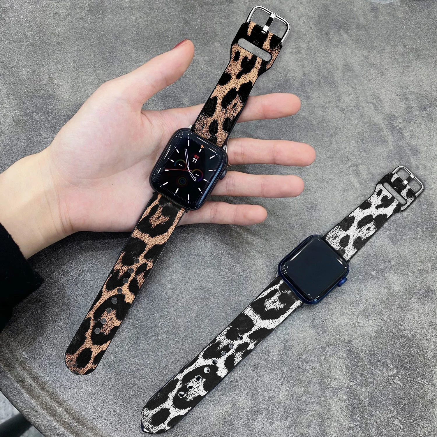 

leopard print Band for iWatch 40mm 44mm high quality Leather Strap Tour band for Apple watch 42mm 38mm Series 123456 SE bracelet
