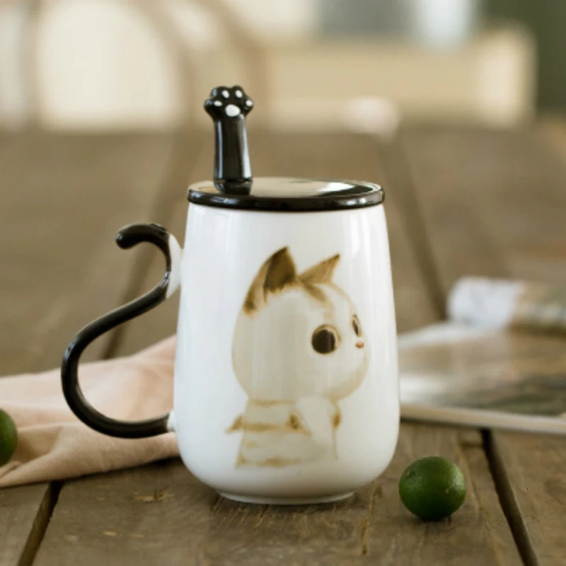 Originality Ceramics Lovely Cartoon Cat Pattern Coffee Mugs Lovers Student Personality Milk Tea Cups Big Capacity Office School | Дом и сад