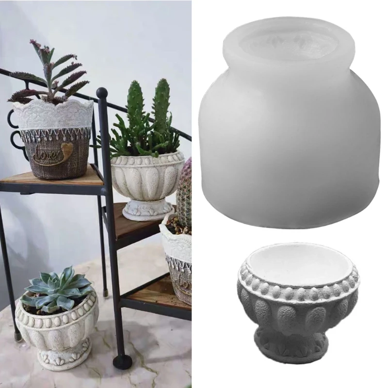 

Retro Flower Pot Epoxy Resin Silicone Mold 3D Roman Round Succulent Plant Planter Pot Mold Concrete Cement Plaster Molds