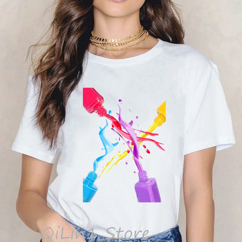 Vogue Rainbow nail polish print tee shirt femme vintage t shirt women clothes summer top female harajuku aesthetic tshirt
