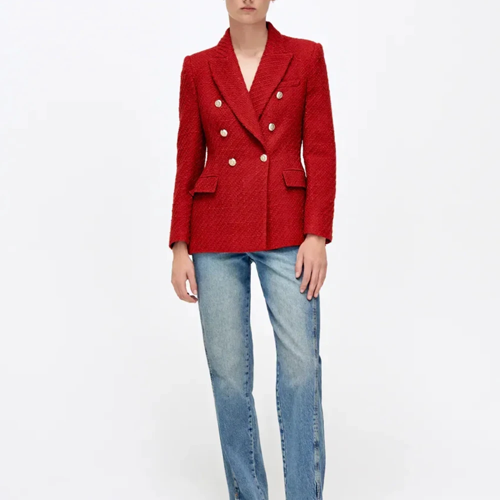 

XIKOM 2021 Autumn Textured Solid Blazer Women Pockets Long Sleeve Tweed Blazer Women Office Lady Slim Women Coat Jacket