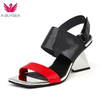 summer newest genuine leather women sandals concise strap buckle super high heels sexy party night club shoes woman