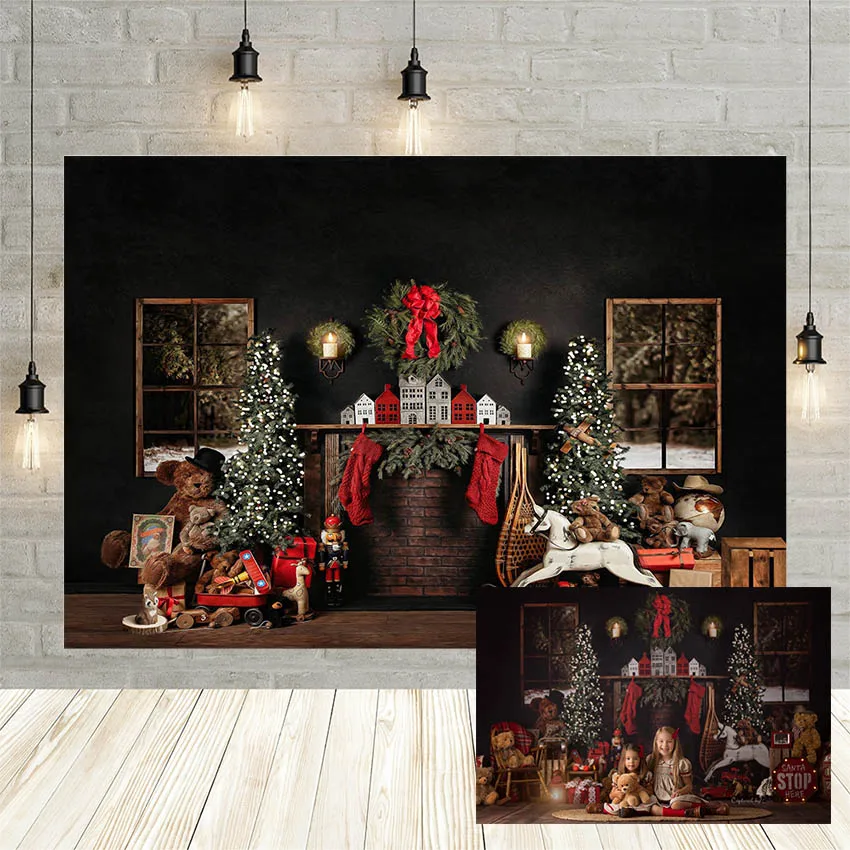 

Avezano Photography Backgrounds Merry Christmas Christmas Tree Gift Mistletoe Wreath Fireplace Photo Studio Photocall Decoration