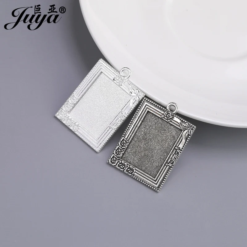 

5PCS Rectangle Pendant Cabochon Base Carving Flowers Settings 18x25mm Blank Tray For DIY Jewelry Making Findings Accessories
