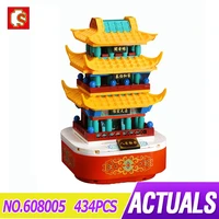 sembo 608005 forbidden city theme changyin pavilion rotating music box modular building blocks bricks childrens toy gift
