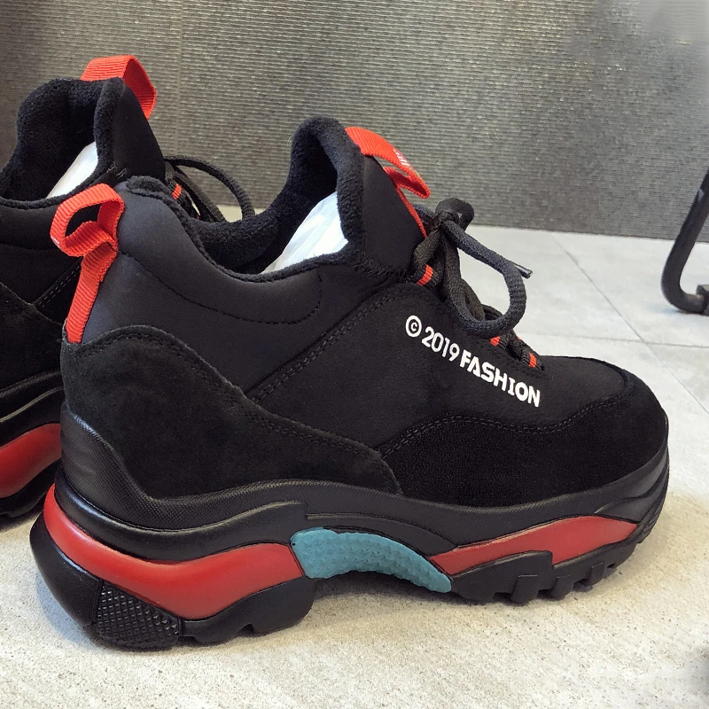 Rimocy Autumn Winter warm black sneakers women fashion platform shoes woman designer short Plush 6cm thick bottom chunky sneaker