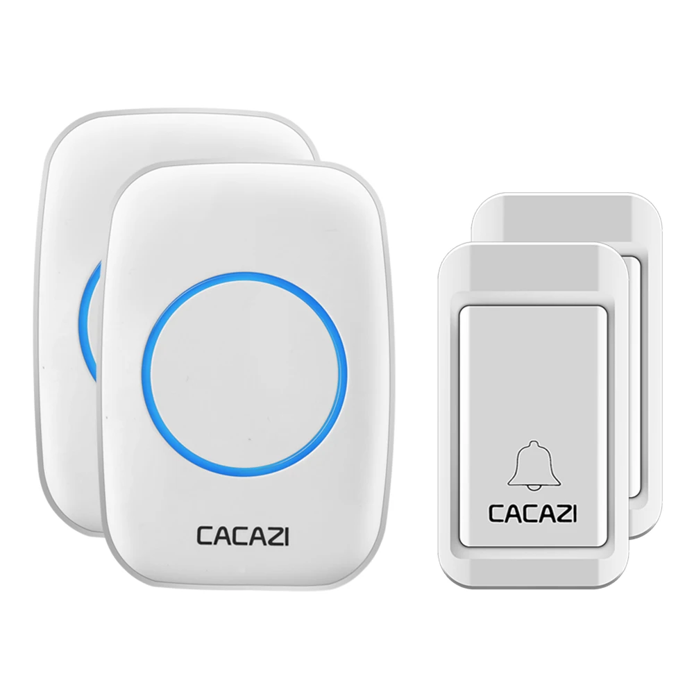 CACAZI Wireless Doorbell Self-powered No batteries Waterproof 120M Remote LED Light Home Cordless Door Bells 38 Chimes White |