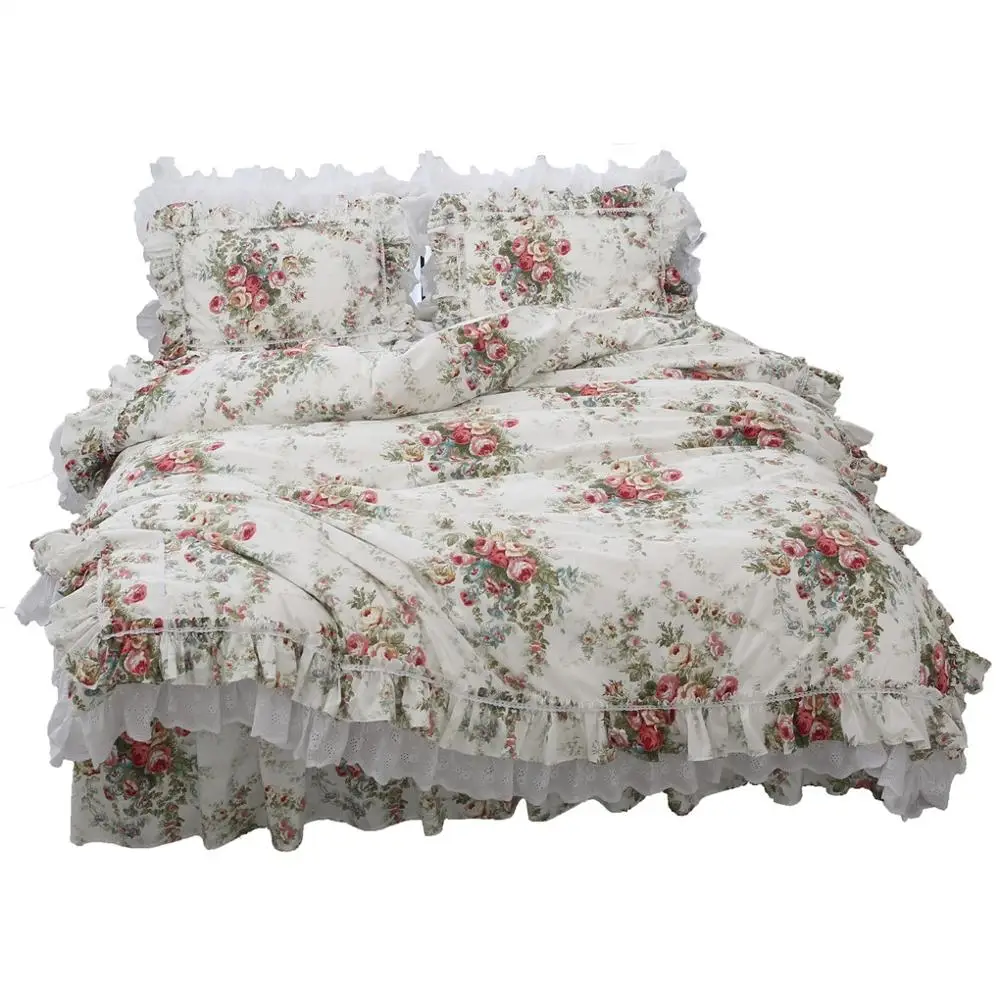 Бесплатная доставка 100% хлопок Корейская принцесса цветочные оборки вышитые