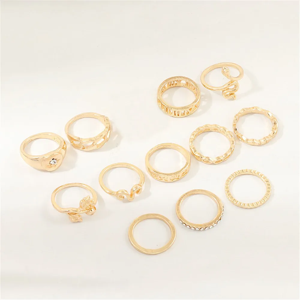 Женский винтажный набор колец MLING 12 шт./компл. с кристаллами из золотого сплава