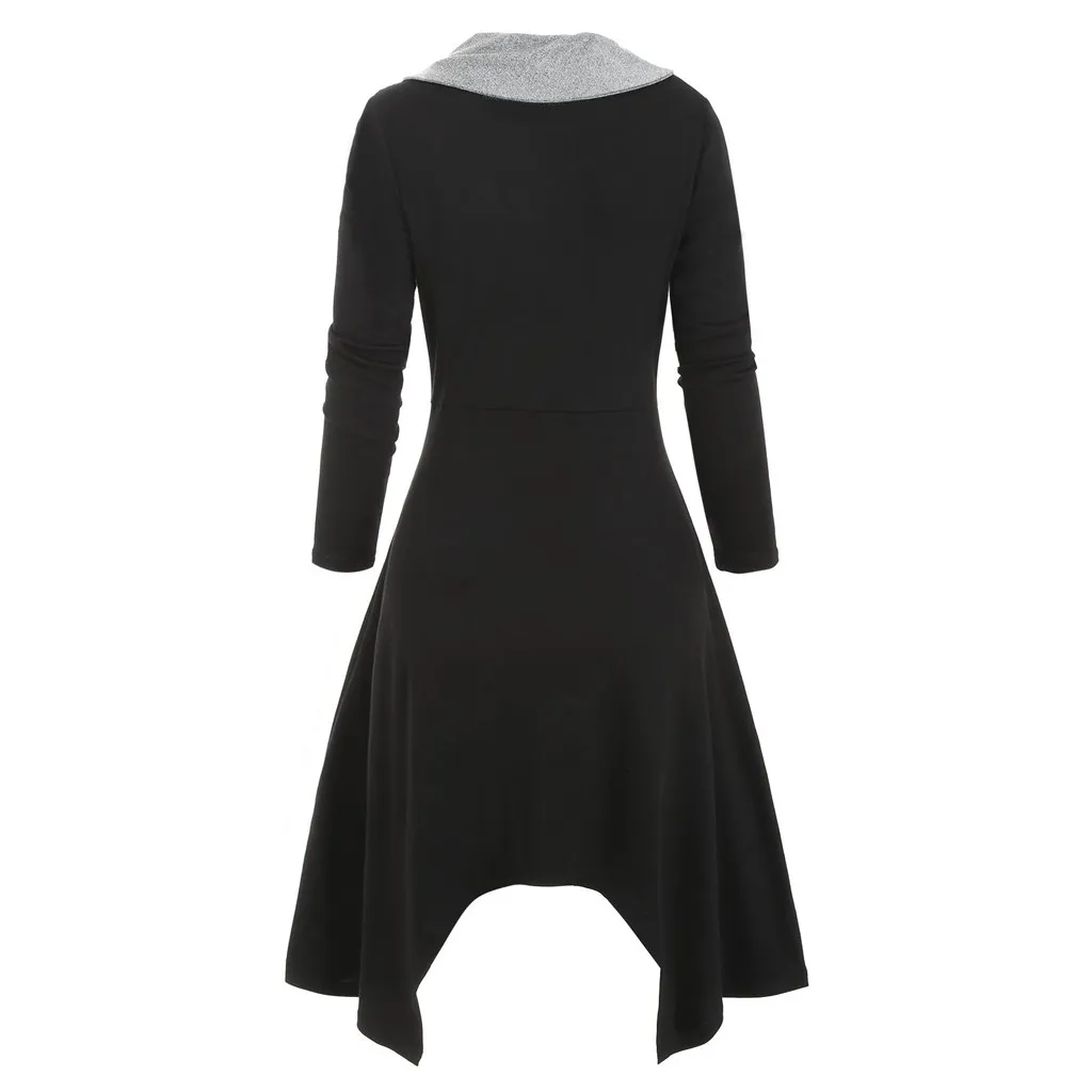 Зимнее платье MISSOMO женское шарф воротник пуговицы пэчворк асимметричные вязаные