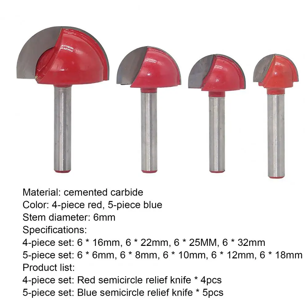 

1 Set 6mm Shank Woodworking Tool Good Hardness Anti-kickback Carbide Round Groove Router Bit for Carpenter