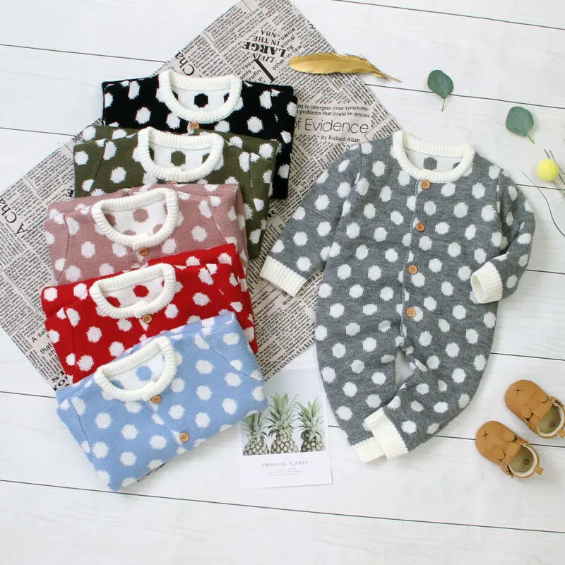 Одежда для новорожденных девочек вязаный свитер в горошек с длинными рукавами и