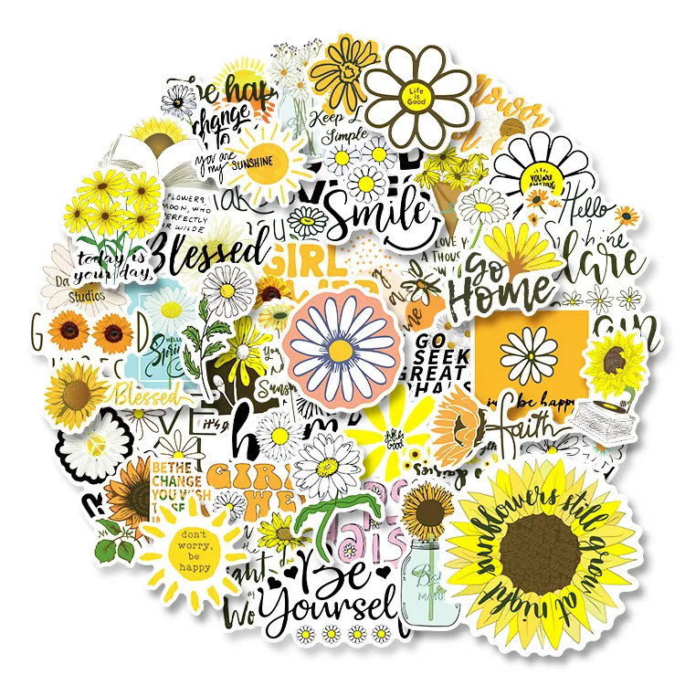 

50pcs Small Daisy Sticker Small Fresh Sun Flower Water Cup Graffiti Sticker Laptop Hand Account Sticker Wholesale PosterSticker