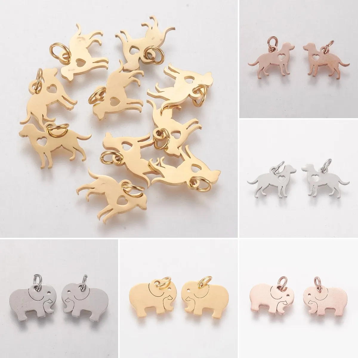 

10Pcs Stainless Steel Dog Elephant Cute Animal Pendant Charm with Jump Ring For Bracelet Necklace Earring DIY Jewelry Making