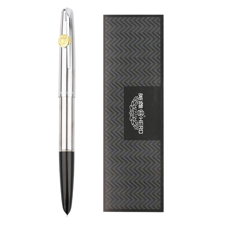 Hero 100 14K Gold Nib Classic Fountain Pen Metal All-Steel Silver Authentic Quality Outstanding Ink 0.5mm Writing Gift Set | Канцтовары