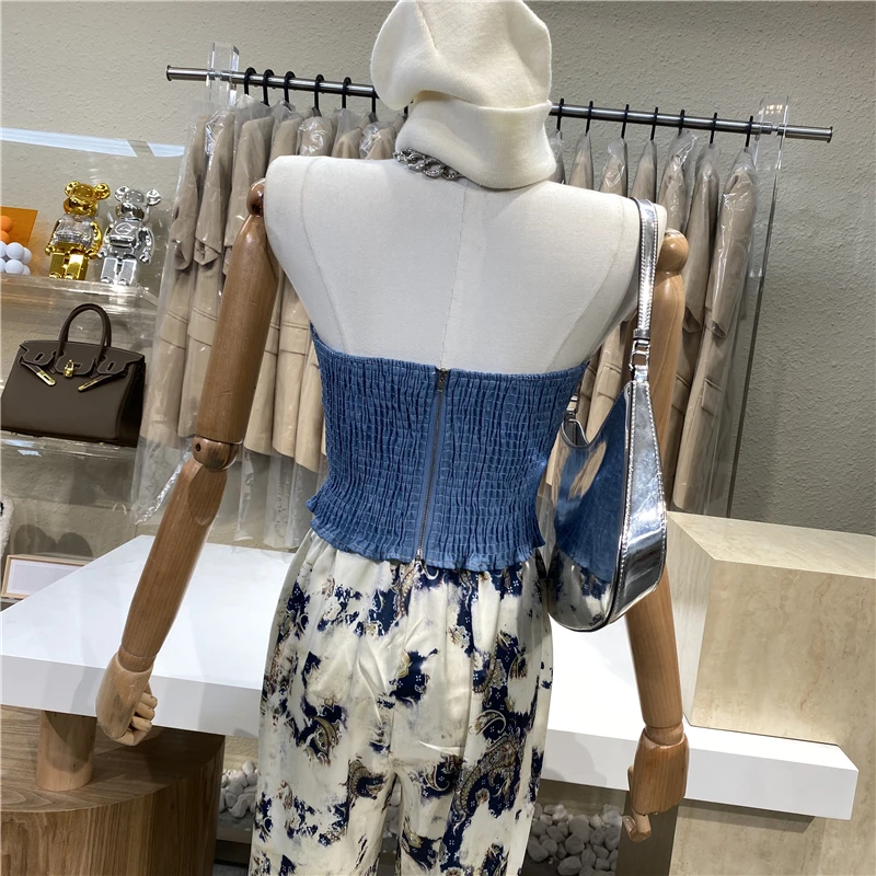 

Slim Back Zipper Denim Women Clothing Ins 2021 New Fashion Inner Outerwear Tank Top Female Sleeveless Camisole
