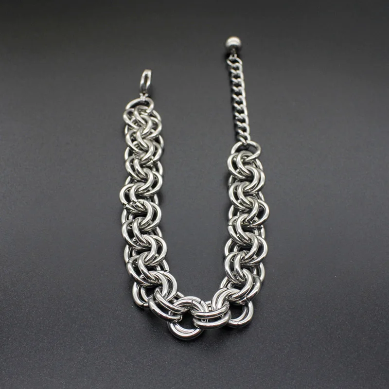 Двухслойные круглые браслеты серебряного цвета из нержавеющей стали