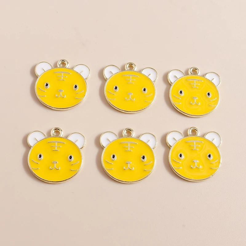 

10pcs 17*18mm Cute Enamel Tiger Head Charms Animal Pendants Necklace Keychain for Diy Jewelry Making Accessories