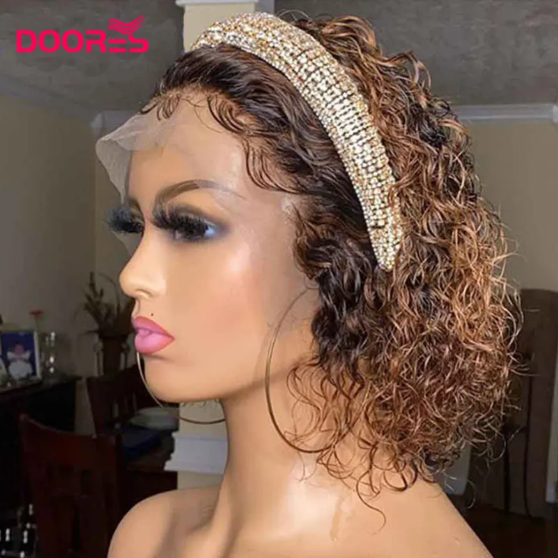 Парик Doors с кудрявыми волосами T-образные парики из человеческих волос коричневые
