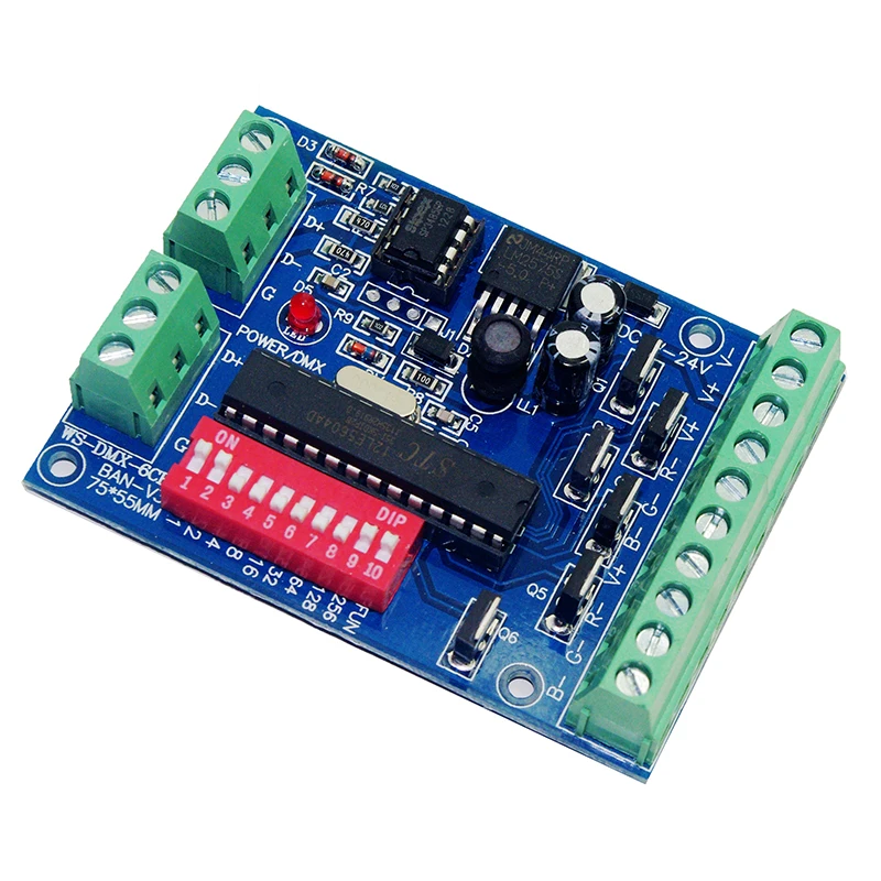 

6CH DMX512 Decoder 6 Channel RGB led Controller DC5V-24V 6CH*4A 24A max DMX Decoder Dimmer CMOS drain-open output WS-DMX-6CH-BA