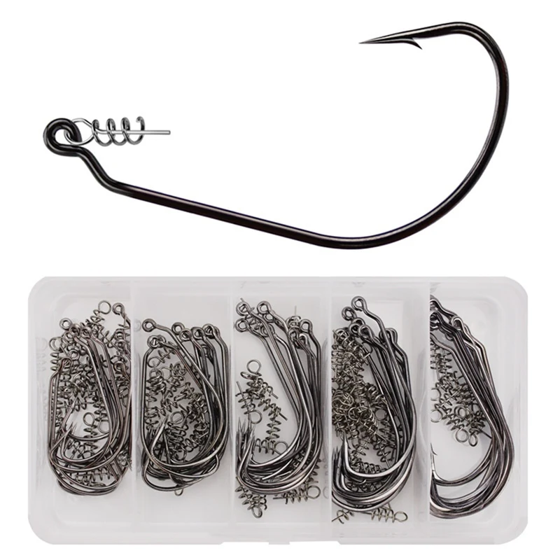 

50pcs/Lot Fishing Crank Hooks Outdoor Saltwater with Spring Lock Needle High Carbon Barbed Fish Accessories