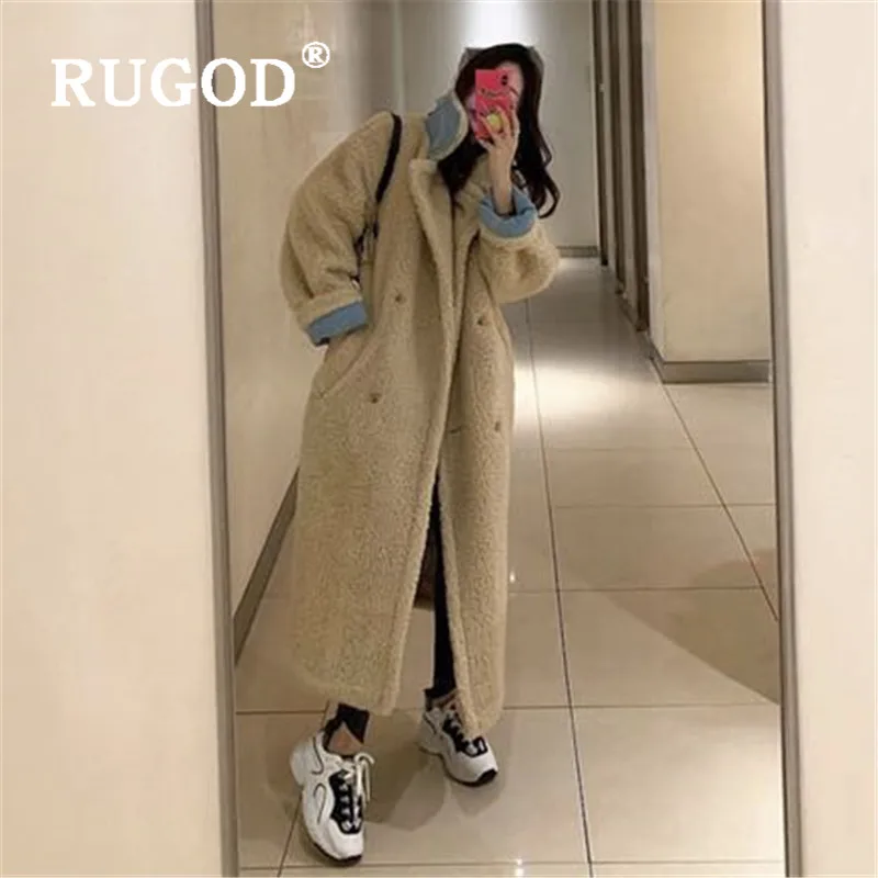 пальто женское RUGOD Модное Длинное толстое из овечьей шерсти элегантное