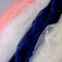 150cm wide sequin pearls tulle fabric for party wedding dress veil decoration free handmake sewing pearl mesh fabrics