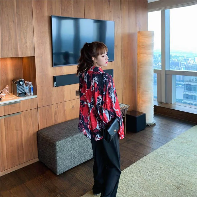 

Shirt Men And Women Retro Niche Hong Kong-style Printed Shirt Design Sense Long-sleeved Shirt Large Size Loose Korean Style Lazy