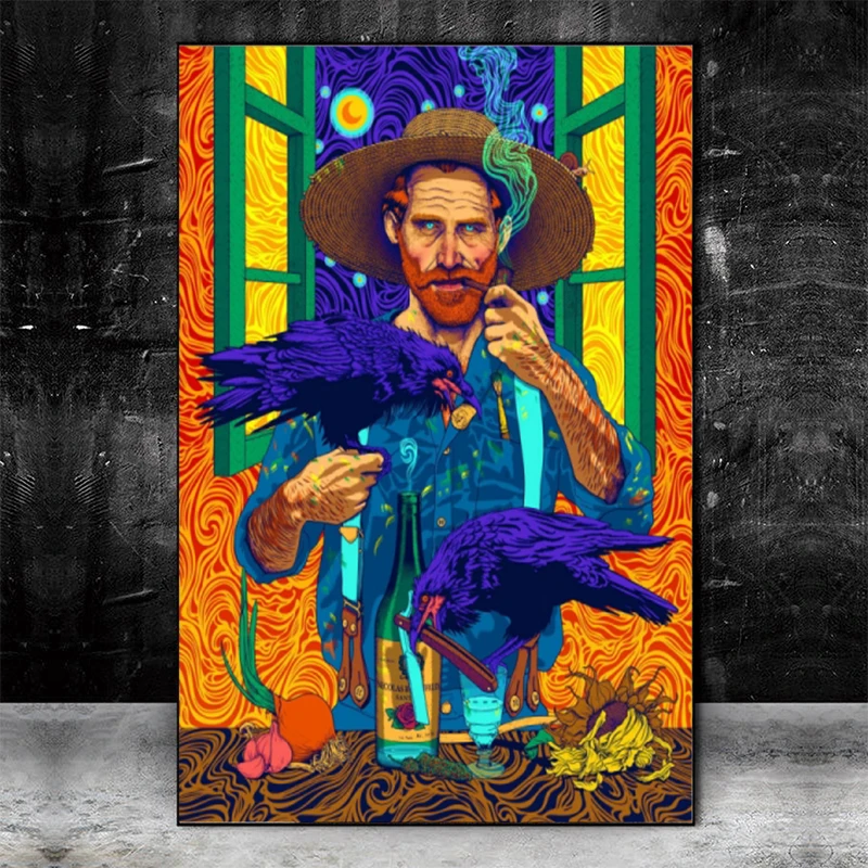 Картина на холсте Ван Гога с птицей абстрактные постеры и принты настенные