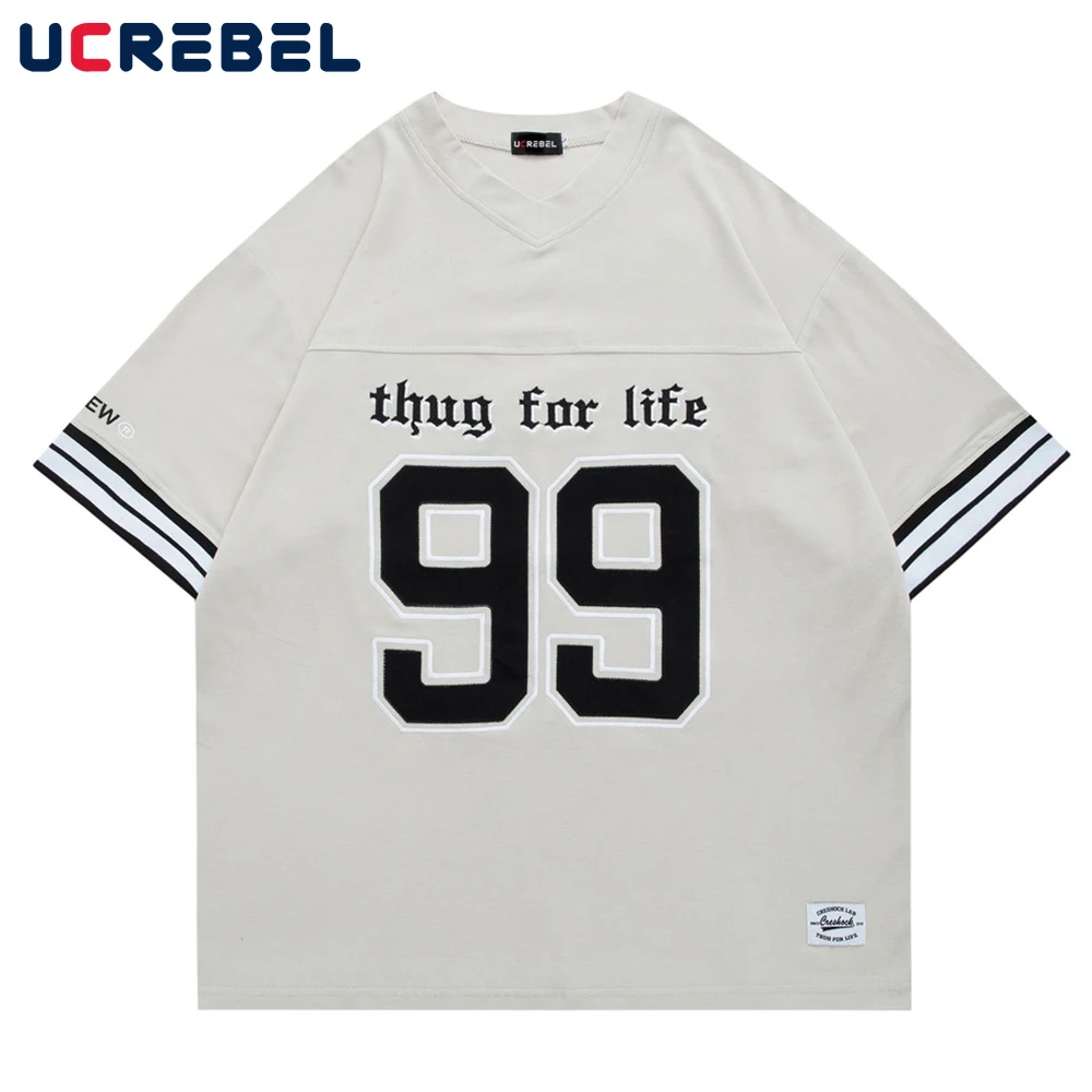 

Letter Embroidery Short Sleeve Baseball Uniform Mens Summer Contrast Paneled Half-Sleeve Loose V-neck Short Sleeve T-shirt Men