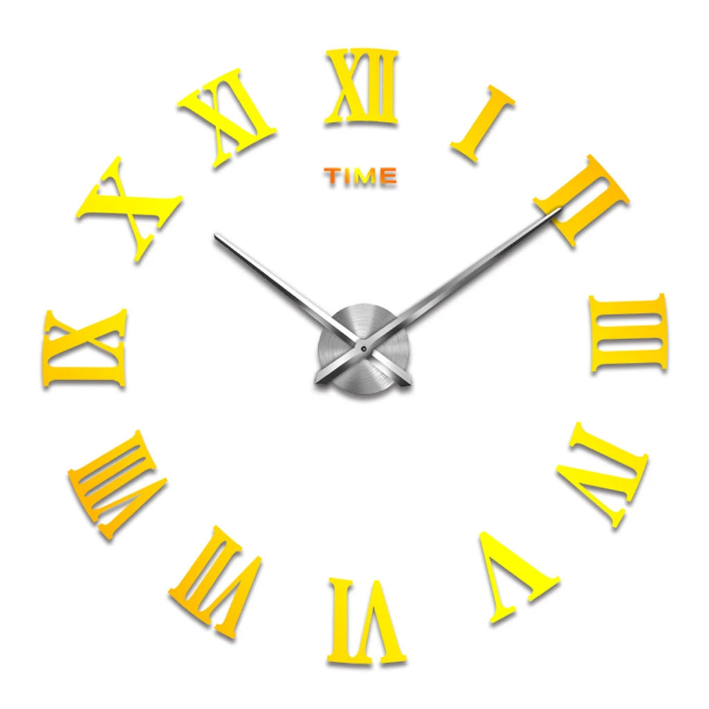 

Wall Clock 3D DIY Clock Wall Clock Roman Numerals Quiet Office Home Golden