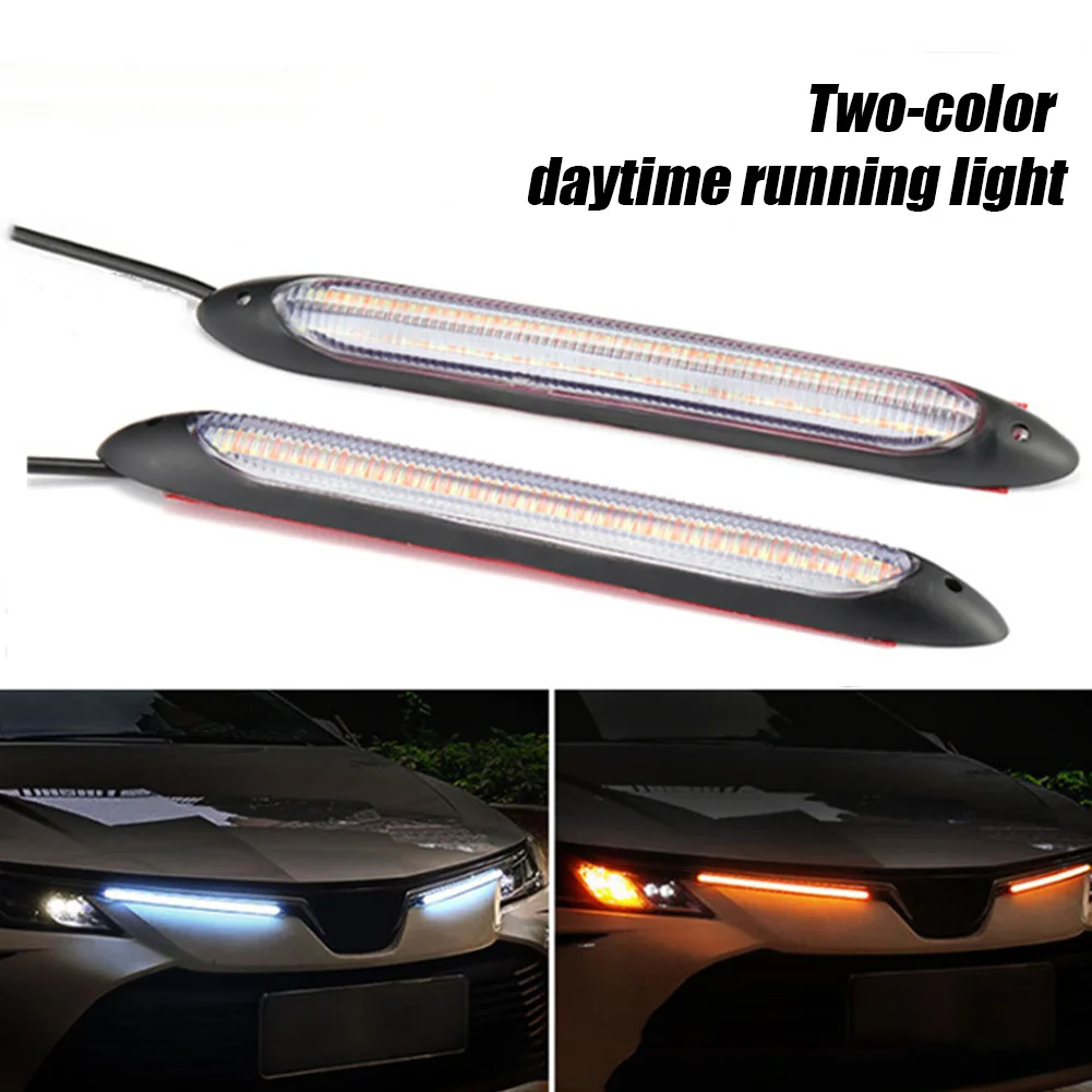 

2pcs Auto Led DRL Daytime Running Light Strip With Yellow Turn Signal Lamp Car Headlight Sequential Flow Day Light 12V Universal