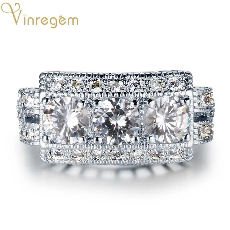 Женское кольцо с топазом Vinregem свадебное из стерлингового серебра 925 пробы белым