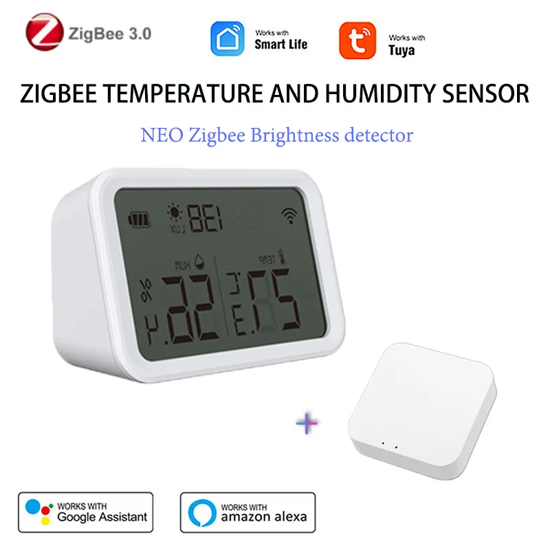 

Смарт-датчик температуры и влажности NEO Tuya Zigbee, детектор интенсивности света для Alexa Google