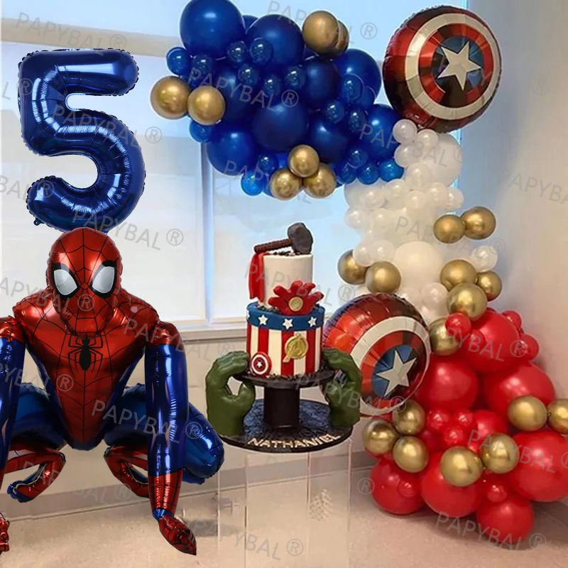 Juego de Globos de fiesta de Marvel para ni&ntilde;os, Kit de Globos de arco rojo y azul cromado, decoraci&oacute;n para fiesta de cumplea&ntilde;os, Baby Shower, Spiderman, 106 Uds.-0