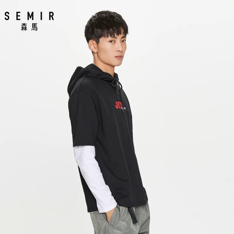 Футболка SEMIR мужская с капюшоном свободная рубашка короткими рукавами надписью