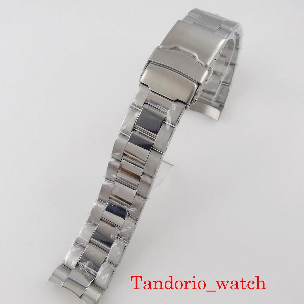 

20mm width Metal Wristwatch Band Chain Polished Center for 40mm Bliger Case 316L Stainless steel Curved End Double Push Clasp