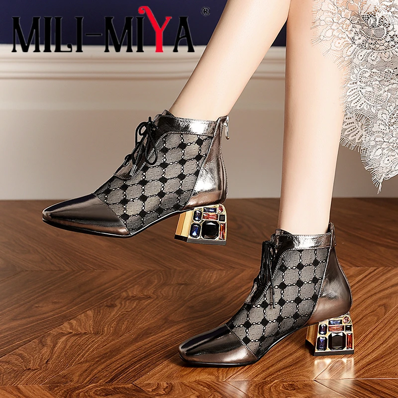 MILI-MIYA Модные женские красивые ботинки из лакированной кожи с квадратным носком