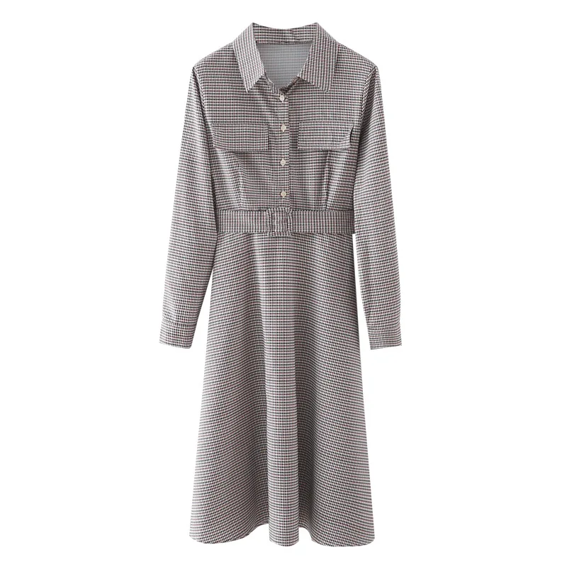 2021 весеннее женское платье в клетку рубашка с поясом воротник поло