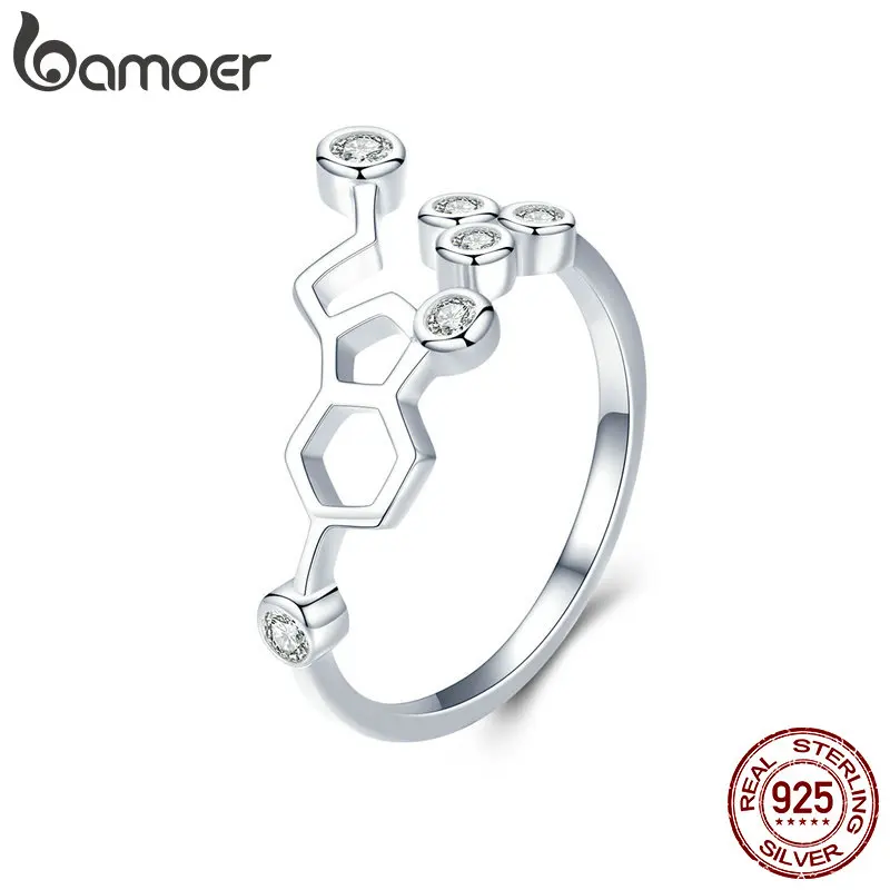 BAMOER, настоящее 925 пробы, серебряные соты, регулируемые кольца на палец для женщин, прозрачное CZ кольцо, обручальное ювелирное изделие, Anel SCR433