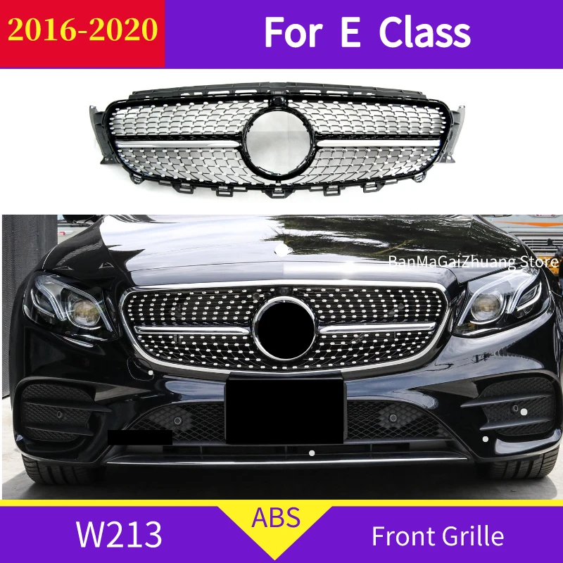 

Алмазная передняя решетка бампера для mercedes W213 2016-2020 E Class E200 E300 E320 E350 ABS передняя решетка для замены без эмблемы