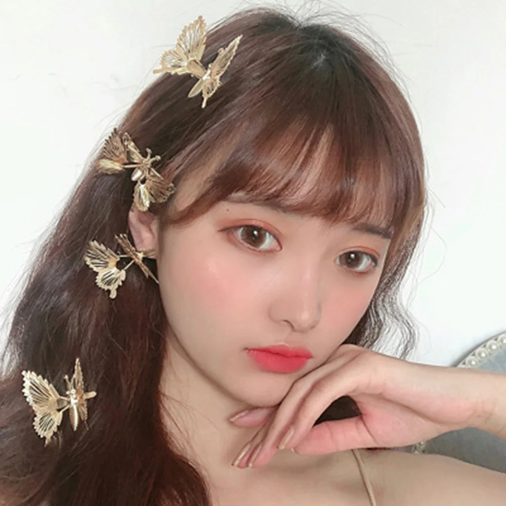 

Korean Will Move Simulation Butterfly Hairpin For Women Girl Bangs Clip Rhinestone Headdress Duckbill Clip Hold Hair Accessories