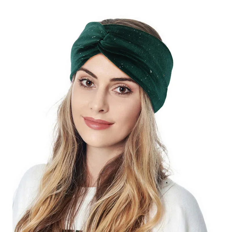 

New Velvet Bling Bling Sequin Crossed Women Headband Stretch Hair Bands For Lady Girl Yoga Sports Turban Hair Accessories