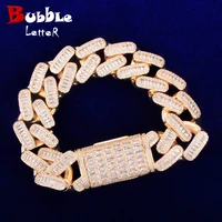 20mm baguette miami cuban bracelet chain mens trendy hip hop link bling zirconia copper rock jewelry