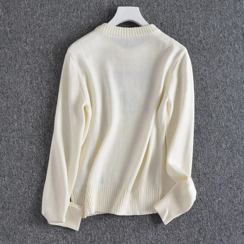 

New cashmere wool round collar joker pattern printing and dyeing bump color long sleeve wool blended knitwear F62 07